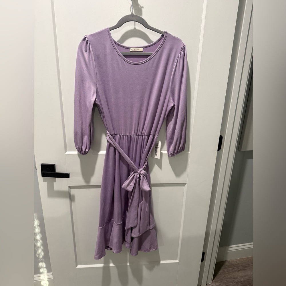 NeeSee dresses lavender lilac purple knee dress 3/4 sleeve tie belt size XL